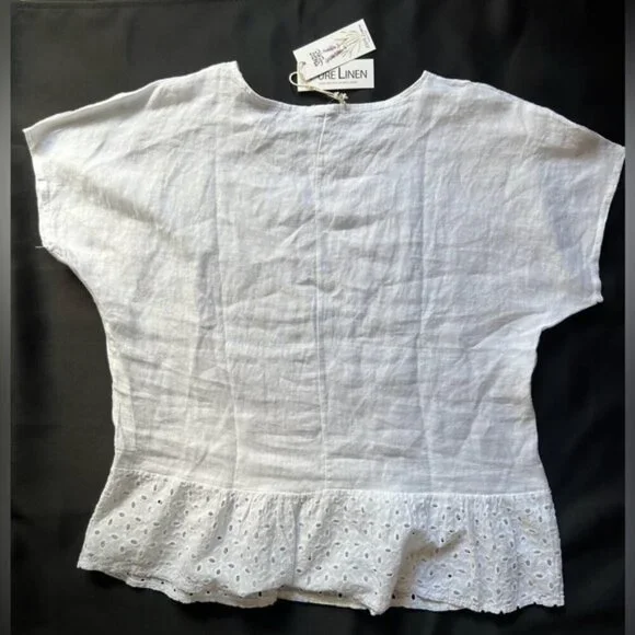 NWT SPAZIOCHIC Italy‎ Made 🇮🇹 100% LINEN crew neck Cap sleeve Peplum Top L - Picture 4 of 7